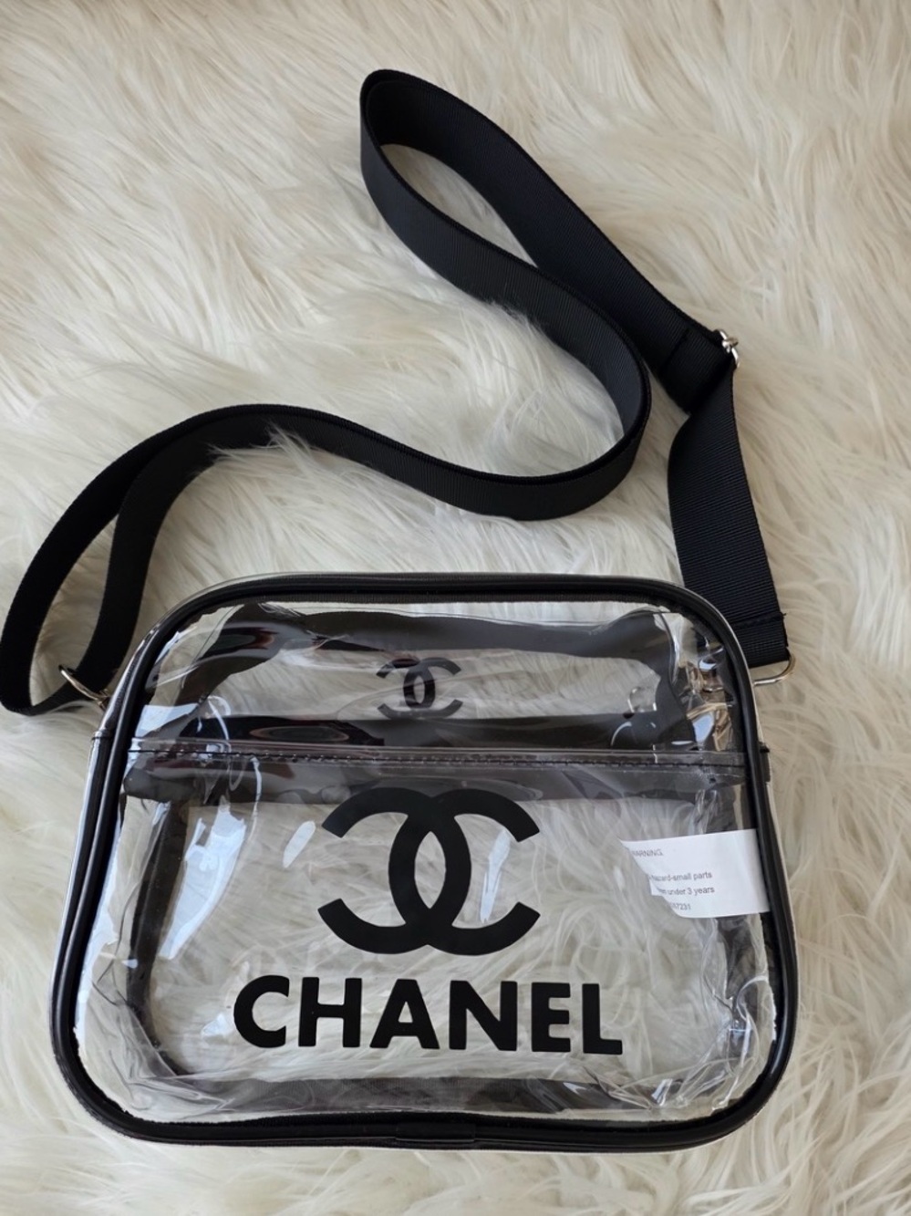 Custom Homemade Chanel Clear PVC Crossbody Bag with Black Trim and Strap New